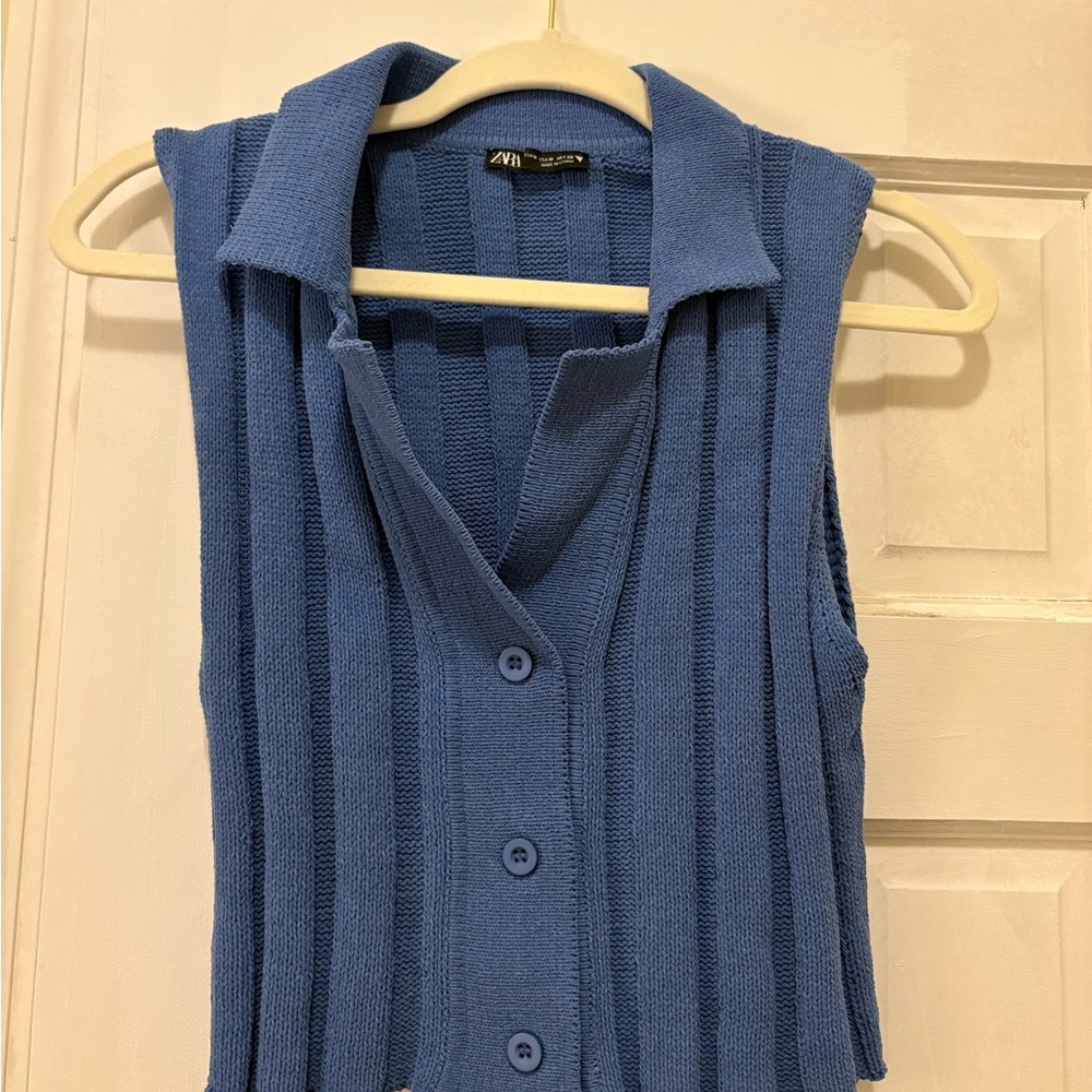 Zara Blue Ribbed Knit Top